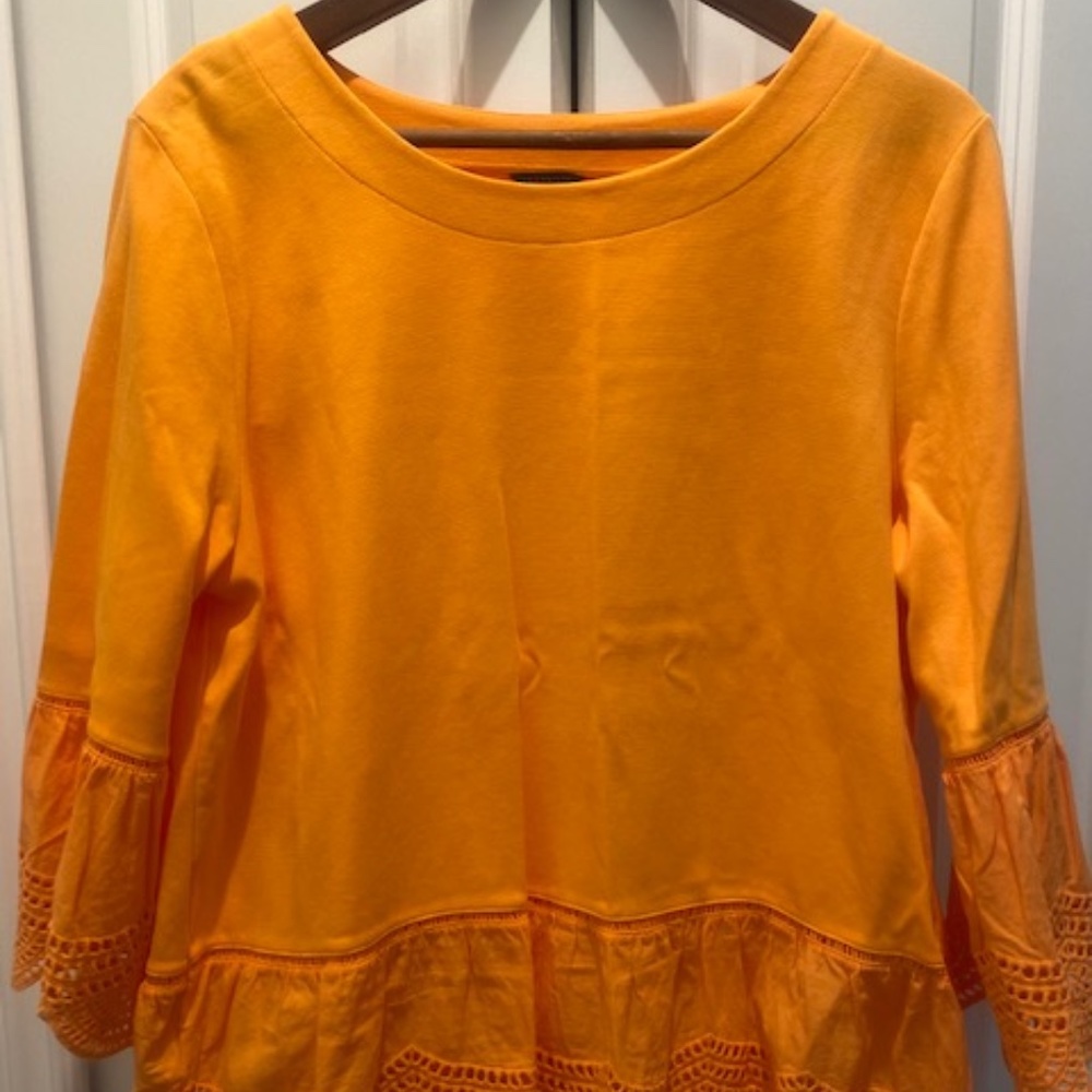 Ann Taylor Orange Crochet-Hem Peasant Top